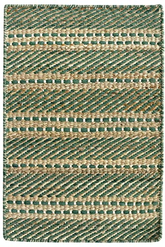 HAMID - Tapis en Jute de Laine Olivia, Tapis en Laine et Jute Tissé à la Main pour Salon, Chambre, Salon, Vert Naturel, (40x60cm)