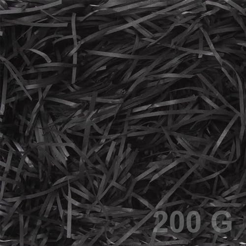 Geschreddertes Papier, Papier Füllmaterial für Pakete, zum basteln, für DIY, Party, Geschenkfüllung und Geschenkverpackung, 200g, Schwarz