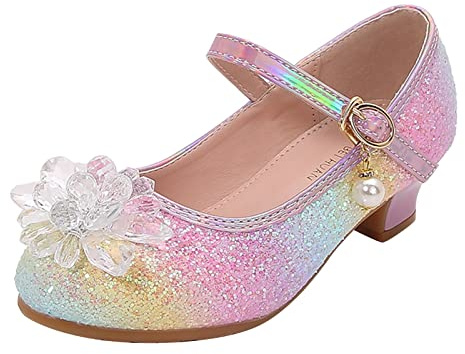 Zapatos de princesa para niña, zapatos de tacón alto, zapatos de baile de cristal con purpurina, zapatos casuales, zapatos de bailarina festivos, zapatos de boda, Rosa., 27 EU