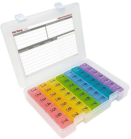 7 Times a Day Weekly Pill Box Organizer Case, Secure 7X Pillbox with Medication Schedule, Includes Premium Lifetime Subscription to Medisafe App (7 Time-a-Day)