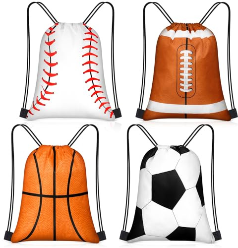 Censen 24 Pcs Drawstring Bags Set Bulk 12 x 10 Inch Waterproof Beach Bag for Soccer Baseball Basketball Football Gift Party (Sport Style)