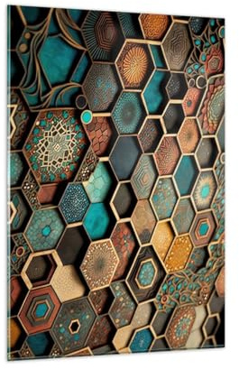 Vidrios decorativos 80x120cm Cuadro Sobre Vidrio Moderno Cubo Mosaico Patrón Grande Dormitorio Cocina Cuadros Pared Impresiones Decoracion Salon Impresión en Cristal Wall Art Prints GPA80x120-5849