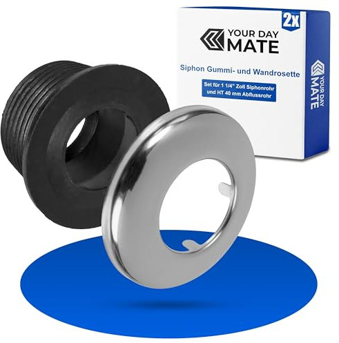 Siphon Gummi- und Wandrosette Set, NW 30/40, Gummimanschette für DN40 Abflussrohr Innen Ø 40 mm, 1 ¼ Siphon Rohr außen Ø 32 mm, Schubrosette mit Ø 60 mm außen, Ø 32 mm innen, 4 Laschen Siphonrosette