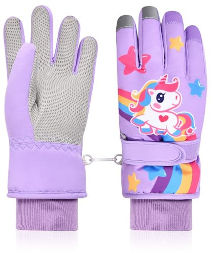 flintronic Kinder Skihandschuhe, Winter Skihandschuhe für 4-6 Jahre Mädchen, Wasserdichte und Winddichte Fleece Handschuhe mit verstellbaren Bündchen, für Snowboard Klttern Skifahren Radfahren