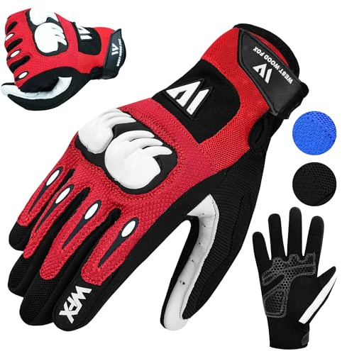 WESTWOOD FOX Guantes de Moto para Hombres y Mujeres, Transpirable, Pantalla táctil, Guantes de la Palma de la Motocicleta para BMX, Ciclismo, ATV (2XL, Rojo)