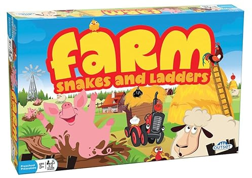 Farm Snakes and Ladders - No Reading Required, Preschool & Kids Board Game, Builds Children's Social & Developmental Skillls, Ages 3+, 2-6 Players