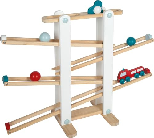 Small Foot Pista per biglie in Legno, Giocattolo XL con 3 Palline ed Un Veicolo dei Vigili del Fuoco, dai 18 Mesi, 12549