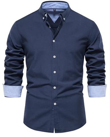 Btmpmcs Camisa Manga Larg para Hombre Casual Camisa de Vestir Primavera Otoño Color Sólido Camisa de Trabajo Formal Camisetas de Negocios Clásica Elegante Algodón Shirts con Botones Stretch Oxford