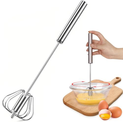 Halbautomatischer Schneebesen Edelstahl, Schneebesen Aus Edelstahl, Halbautomatischer Handschneebesen, Schneebesen für Küche, Drehbarer Push Schneebesen für Schlagen und Aufschäumen