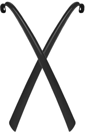 Belegao 2pcs Shoe Horns Long Handled 42.5cm/17inch - Plastic Shoehorn with Haning Hole Portable Comfortable Grip Flexible Lazy Shoe Helper Portable for Boots, Women, Men, Seniors, Kids(Black)