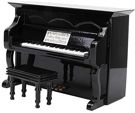 Miniatyr Utsökt trä Piano Modell Musikinstrument för Heminredning Prydnadsföremål Svart Basswood Box