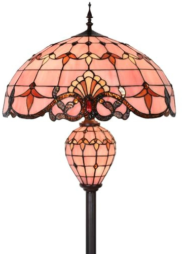 Bieye L30897 Lampada da terra in vetro colorato in stile barocco Tiffany con doppia illuminazione per l'arredamento della casa (rosa, 20 pollici di larghezza)