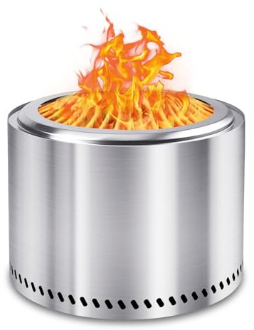 HGD Braciere senza fumo da 39,4 cm, portatile, in acciaio inox, con combustione secondaria, per giardino, barbecue e falò