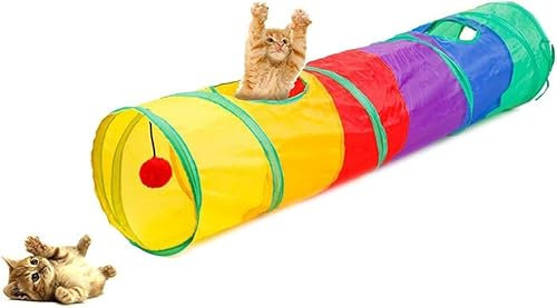 Spieltunnel Katze - Kaninchen Tunnel - Faltbarer Krabbeltunnel für Katzen, Kaninchen & kleine Haustiere - 115cm Langer Spieltunnel mit hängendem Ball – Robuster & platzsparender Haustiertunnel