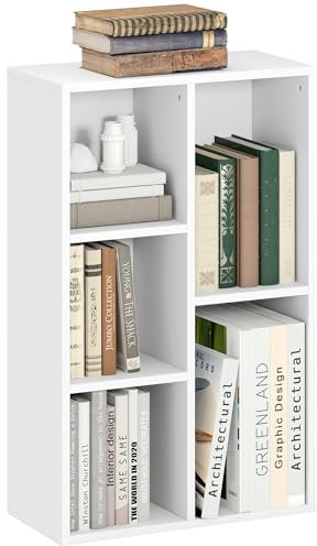 HOMCOM 2 Tier Bookshelf, Modern Cube Bookcase with 5 Open Storage Compartments, Freestanding Display Storage Unit for Living Room, Bedroom, Study, White