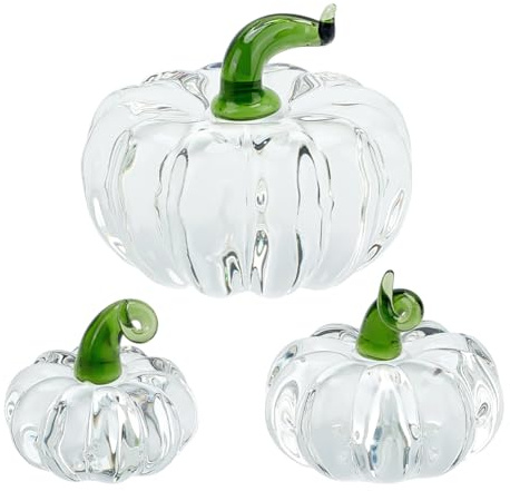 PH PandaHall 3 figuras coleccionables de calabaza transparente de 3 tamaños, pisapapeles de cristal de calabaza, decoración de mesa, adornos decorativos para otoño, Acción de Gracias, cosecha, hogar