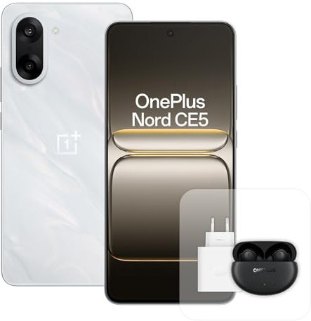 OnePlus Nord CE5 Smartphone con 8 GB RAM 128 GB, Pantalla AMOLED de 6,77 y 120 Hz, estabilizador óptico de 50 MP, batería de 5200 mAh, con Cargador de 80W, Blanc