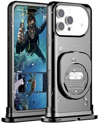 Lanhiem Wasserdicht Handyhülle für iPhone 17/16 16 Pro/15 15 Pro/14 14 Pro/13 13Pro, IPX8 Tauchen Hülle Professionelle Unterwasser Wasserfeste 15m Handytasche für iPhone 13 bis 16 (6.1-6.3'') Schwarz