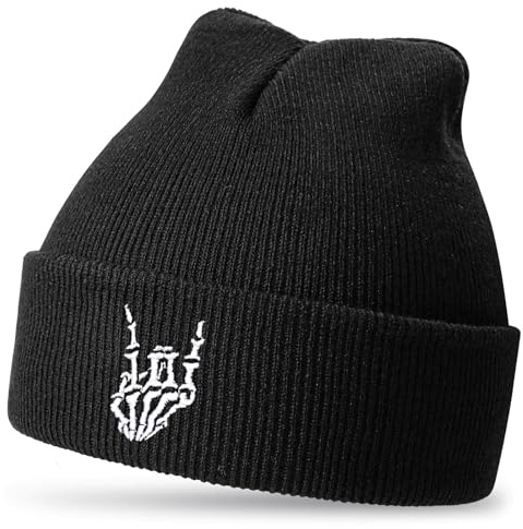 Jeasona Halloween Hat for Men Gothic Gifts for Men Skull Skeleton Beanie Goth Emo Accessories Heavy Metal Punk Stuff