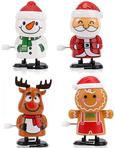 XUDUOO Juguetes de Navidad, 4 unidades, reno, muñeco de nieve, muñeco de jengibre, figuras decorativas de Navidad, pequeños regalos para niños, juguetes para saltar para calcetines de Navidad, relleno