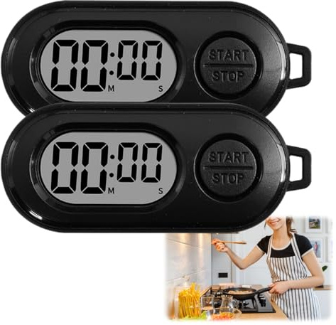 2pcs Black Keychain Stop Watch with LCD Screen,Precision Digital Countdown Timer & Alarm Clock,Mini Portable Electronic Pocket Watch,Water Resistant Sport Watch for Keys,Running,Cooking,Lanyard