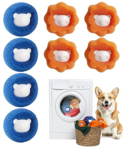 ZEXIJOW 8 Piezas Bolas Atrapa Pelos para Lavadora Reutilizable,Atrapa Pelos Mascota para Eliminar Pelusas y Pelo de Mascotas en Secadora y Lavadora,Eficaz y Práctico
