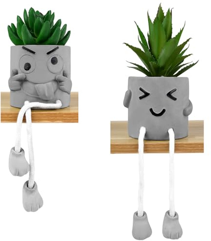 Maxmoc 2 Kunstpflanze Klein,Lustig Pflanze Deko,Zement Topf, Tischdeko,Büro
