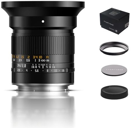 TTARTISAN 14 mm f2.8 ASPH para Montaje en L, Formato Completo, Ultra Gran Angular de 114°, Enfoque Manual, Lente Prime (Soporte en L)