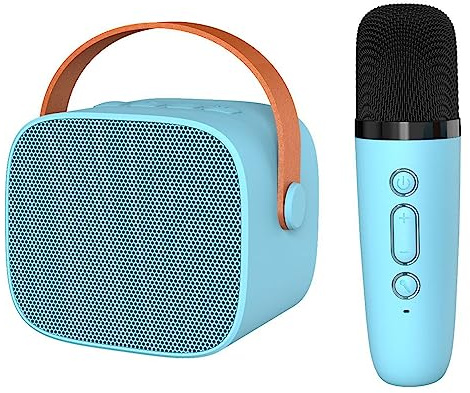 Qudinip Mini Karaoke Machine Bärbar Bluetooth-Högtalare med Mikrofon för hemma- och Utomhusbruk - HiFi-ljud, Kompakt Design, 1 X Högtalare, 1 X Mikrofon (Blå)