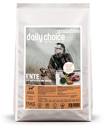 daily choice grainfree - 15 kg - Ente - Getreidefreies Trockenfutter für Hunde - Monoprotein Hundefutter mit Frischfleisch - Enthält Chicorée, Grünlippmuschel und wertvolle Kräuter