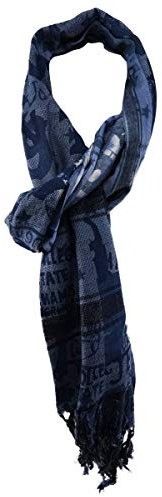 TigerTie Designer Schal in blau dunkelblau grau schwarz gemustert mit Fransen - Gr. 180 x 50 cm