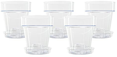 Kalapanta Lot de 5 Pot pour orchidées Transparent en Plastique avec Trous de Drainage et soucoupes (5 - Ø 14 cm)