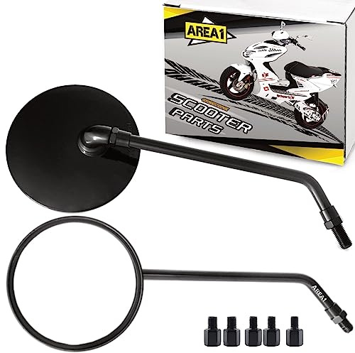 Area1 Universal Motorroller Rückspiegel Paar rund e-geprüft M8/M10 + Adapter, kompatibel mit LX LXV Sprint GTS GT GTV ET2 ET4 Primavera Django Habana Mojito