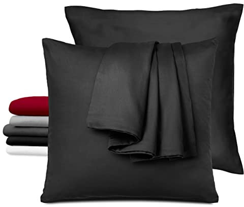 2er-Set Satin Kissenbezug 80x80 cm Dreamzie - 100% Baumwolle Oeko-TEX - Kopfkissenbezug 80x80 cm Schwarz - Kissenhülle 2X - Wohltaten für das Haar