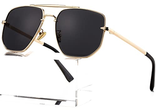 AIEYEZO Oversized Square Aviator Sunglasses for Men Women Fashion Vintage Sun Glasses Classic Pilot Gradient Shades (Gold/Grey)