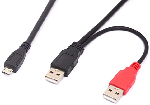 Câble répartiteur en Y micro B mâle vers double USB 2.0 A mâle d'alimentation et de données double USB A vers micro B pour disque dur externe (80 cm) (USB vers micro)