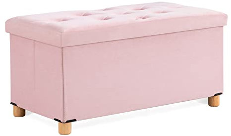 BRIAN & DANY Sitzbank mit Stauraum, Faltbarer Sitztruhe mit Beinen und Deckel, Sitzhocker Samt Aufbewahrungsbox für Wohnzimmer Schlafzimmer Flur, 76 x 38 x 38 cm, Rosa