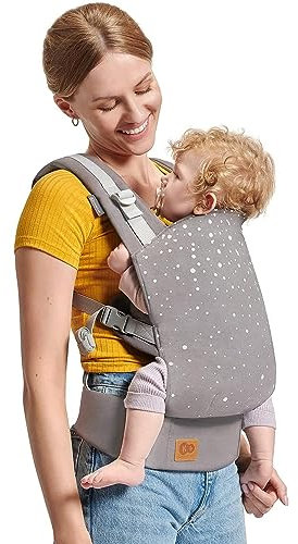 Kinderkraft NINO CONFETTI Porte bébé de 3 Mois à 20 kg, Sangles larges et réglables, Confortable pour le parent, avec Poche, Deux façons: sur le ventre ou sur le dos, Gris