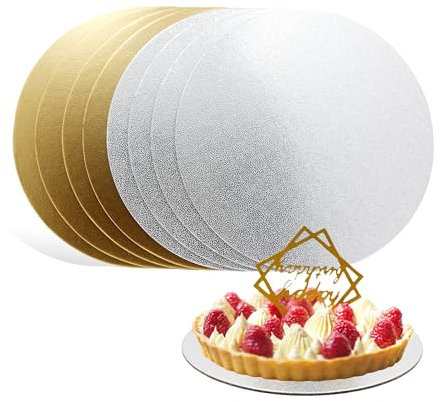 CiciIng Vade de escritorio para tartas, 8 unidades, 2 mm, diámetro 20 cm, plata y oro, redondo, reutilizable, para el transporte
