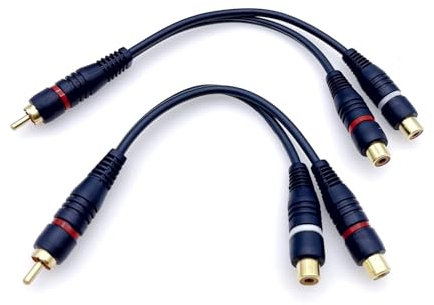 JZK 2 Piezas cables divisores en Y de 20 cm, 1 conector rca macho a 2 conectores rca hembra para audio en casa, vídeo, av, cine en casa, amplificador de potencia, amplificador de tubo y altavoces