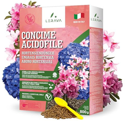 LERAVA® - Engrais Hortensia - Bio [Maintient l'Acidité du Sol] - 800g - Idéal pour Hortensias, Azalées, Rhododendrons, Camélias, Gardenias, et Magnolias - Favorise Croissance et Floraison Abondantes