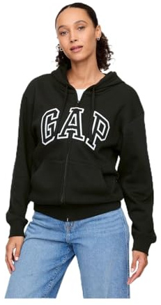 GAP womens Logo Hoodie Hooded Full Zip Sweatshirt True Black V2 L