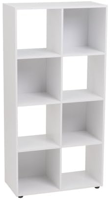 LOLAhome - Estantería librería Cubo Blanca de Madera laminada de 60x29x120 cm. Diseño Minimalista con 8 Huecos Resistentes de soporta 40 kg. Organizador versátil para salón, Oficina o Cuarto.
