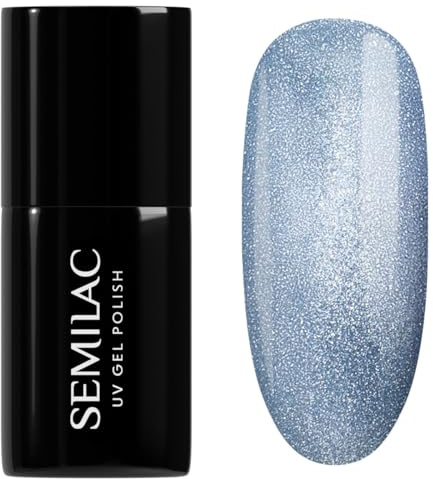 Semilac UV Nagellack 665 Blueberry Gloss 7 ml – Cat Eye – Halbtransparent, Blau, Magnetische Effekte – Gloss Gala Kollektion