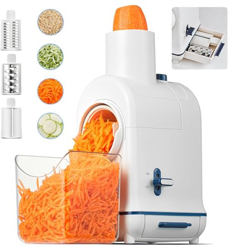 Tagliaverdure elettrico professionale, Aobosi Tritatutto elettrico,con ampio scivolo per carota intera, patata, 3 lame e motore silenzioso, scatola di stoccaggio-Aggiornamento