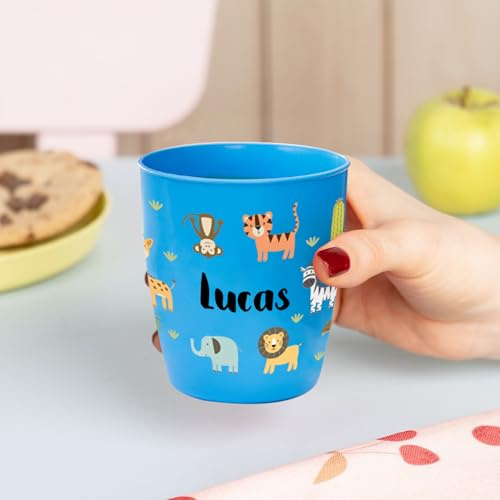 Wanapix | Gobelet en Plastique pour Enfants | Gobelet Personnalisé avec Nom |Verre Plastique Incassable Personnalisé |Collège/Pépinière/Maternelle | Sans BPA | Mug Enfant | 300 ml | Animaux Jungle