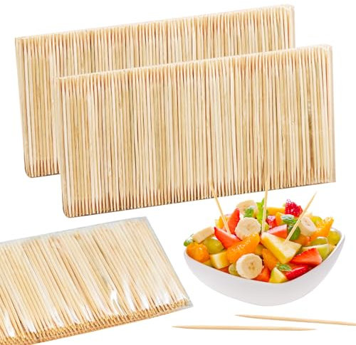 Bambu trä tandpetare, naturliga tandplektrum för förrätt, oliv, grill, frukt, festcocktails – engångs stora runda tänder rengöring tandpetare (5 påsar (300 delar/väska))