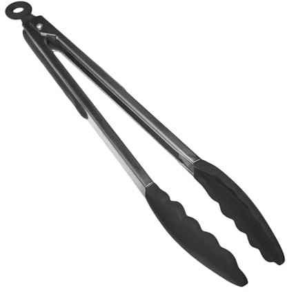 CABLEPELADO Pinzas de Cocina de Acero Inoxidable con Silicona, 34 cm, Pinzas para Barbacoa, Ensalada, Alimentos, Mango Antideslizante, Libre de BPA (Negro)