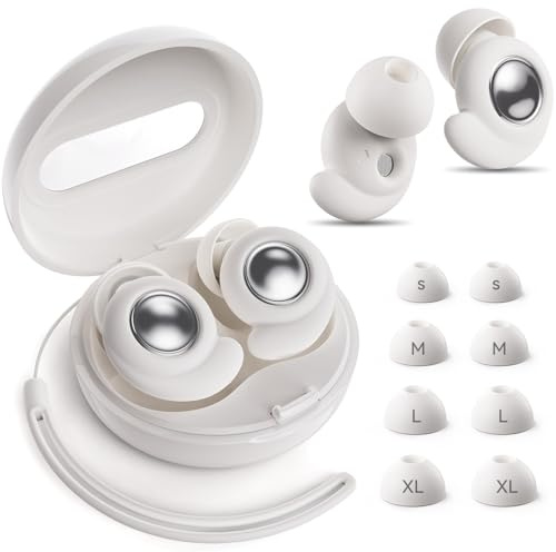 Ohrstöpsel zum Schlafen 45dB – Ultrabequeme, wiederverwendbare Silikon Ohrstöpsel mit geräuschunterdrückende & Gehörschutz | Für Konzentration, Reisen (Weiß, 4 Größen (1 Set))