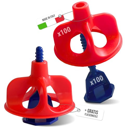 Werkfit & Kaufmann - Set di inserti per piastrelle da 1,5 mm, sistema di livellamento da 200 pezzi + 500 cunei per piastrelle in omaggio, cappucci e linguette filettate riutilizzabili (set S)